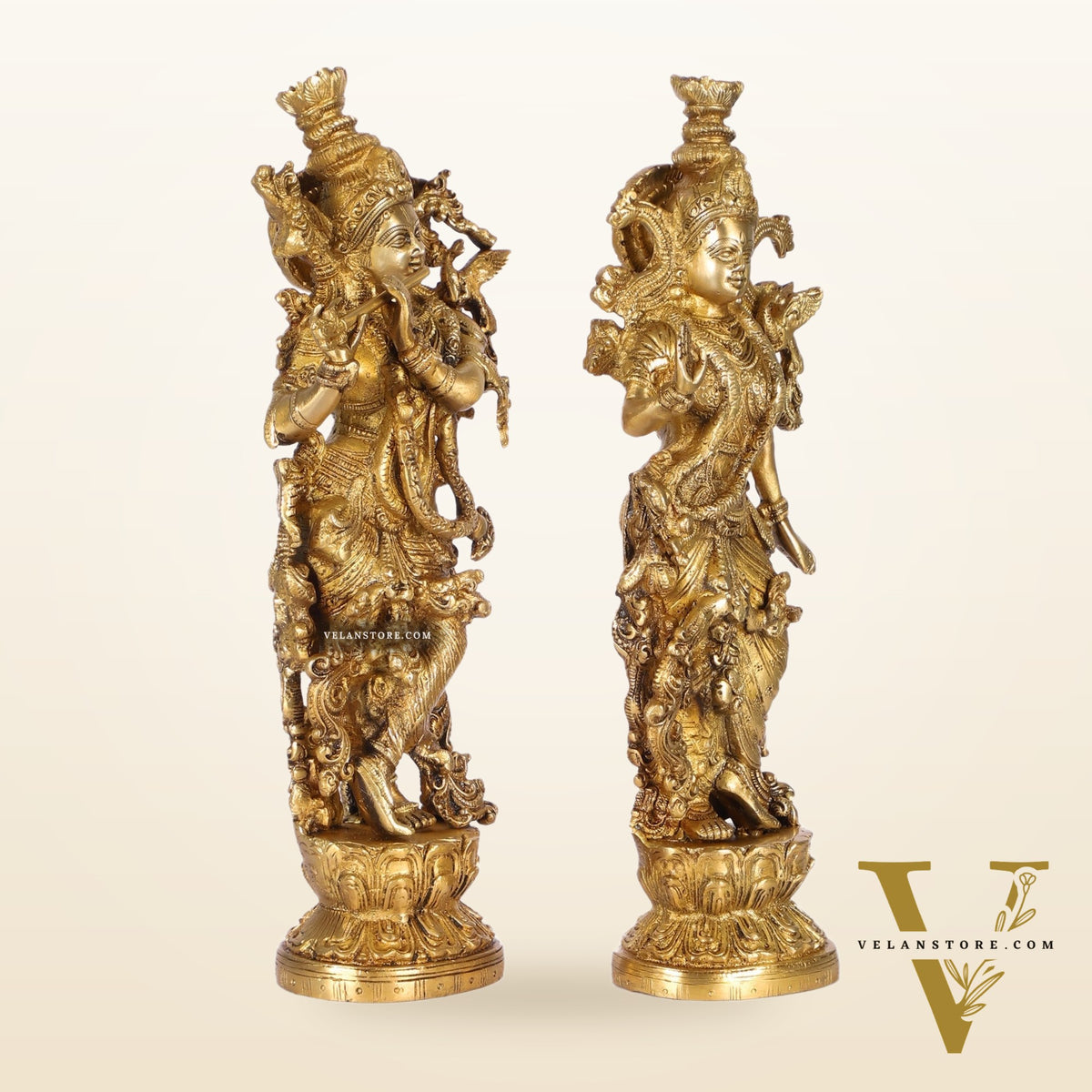 Pure Brass Superfine Radha Krishna Statues - 14" Height | Finely Carved