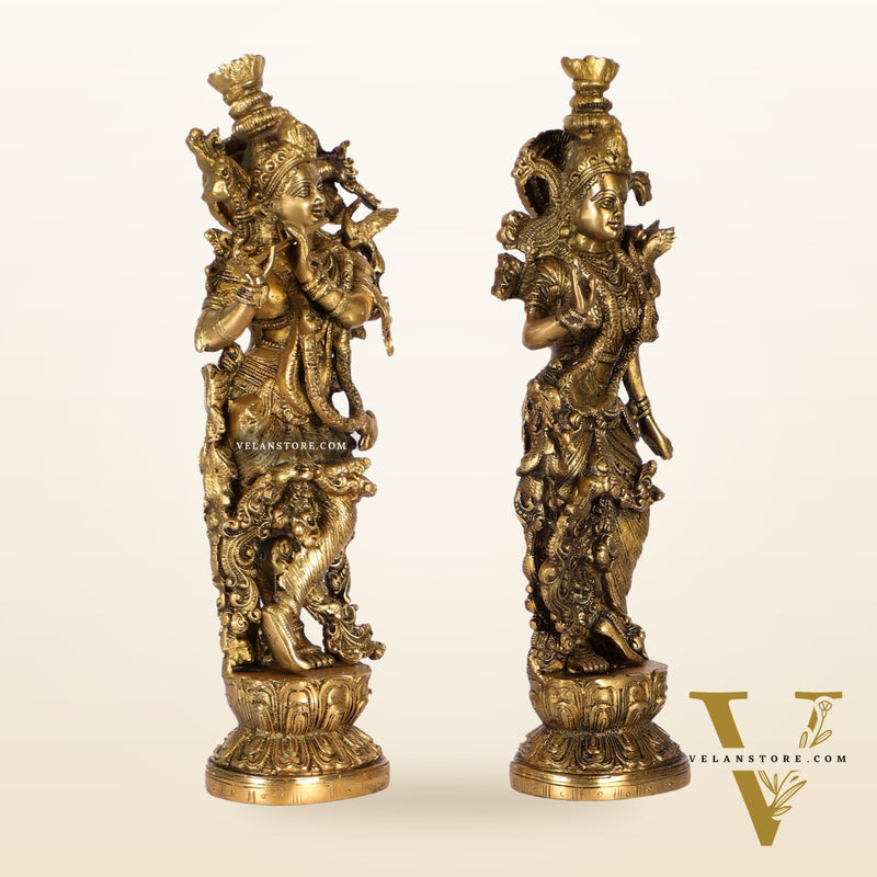 Pure Brass Superfine Radha Krishna Statues - 14" Height | Finely Carved
