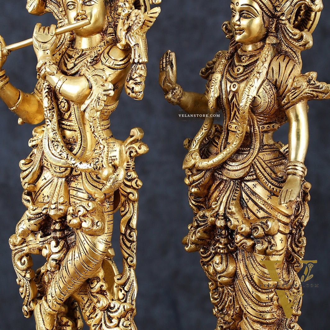 Pure Brass Superfine Radha Krishna Statues – 14" Height, Finely Carved with Sharp Features