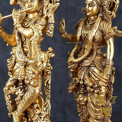 Pure Brass Superfine Radha Krishna Statues – 14" Height, Finely Carved with Sharp Features
