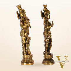 Pure Brass Superfine Radha Krishna Statues - 14" Height | Finely Carved