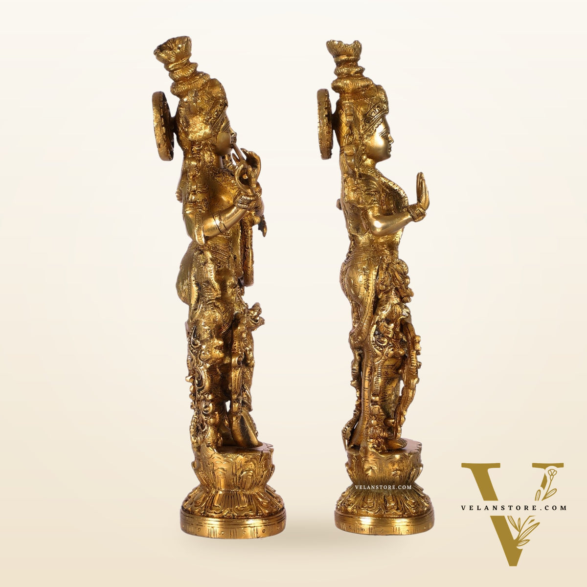Pure Brass Superfine Radha Krishna Statues - 14" Height | Finely Carved