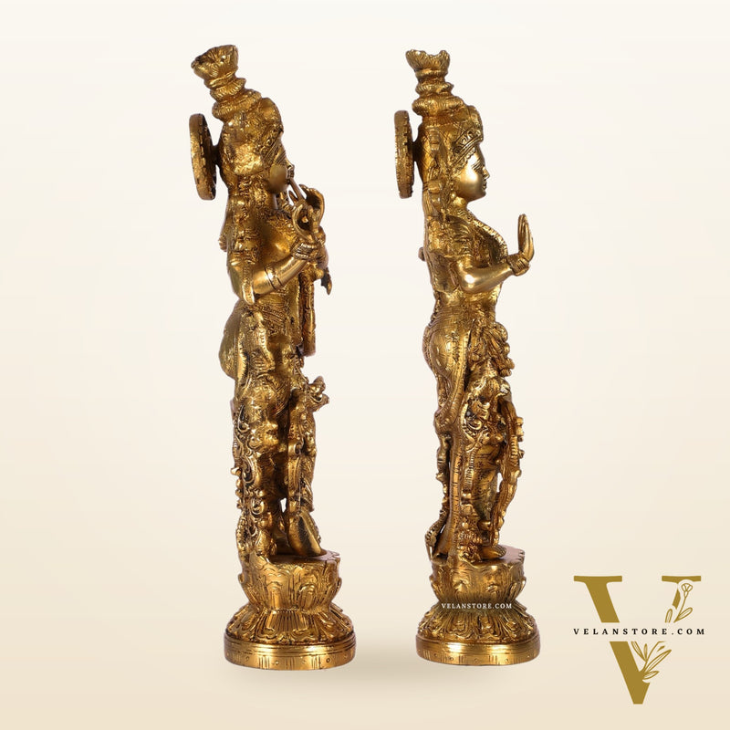 Pure Brass Superfine Radha Krishna Statues - 14" Height | Finely Carved