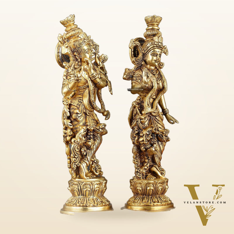 Pure Brass Superfine Radha Krishna Statues – 14" Height, Finely Carved with Sharp Features