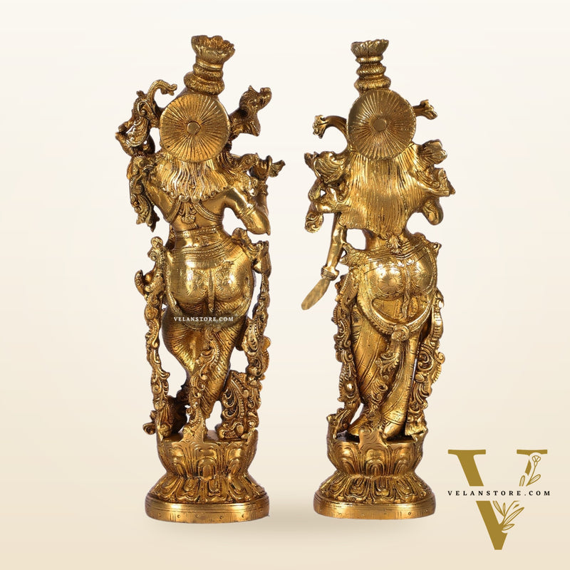 Pure Brass Superfine Radha Krishna Statues - 14" Height | Finely Carved
