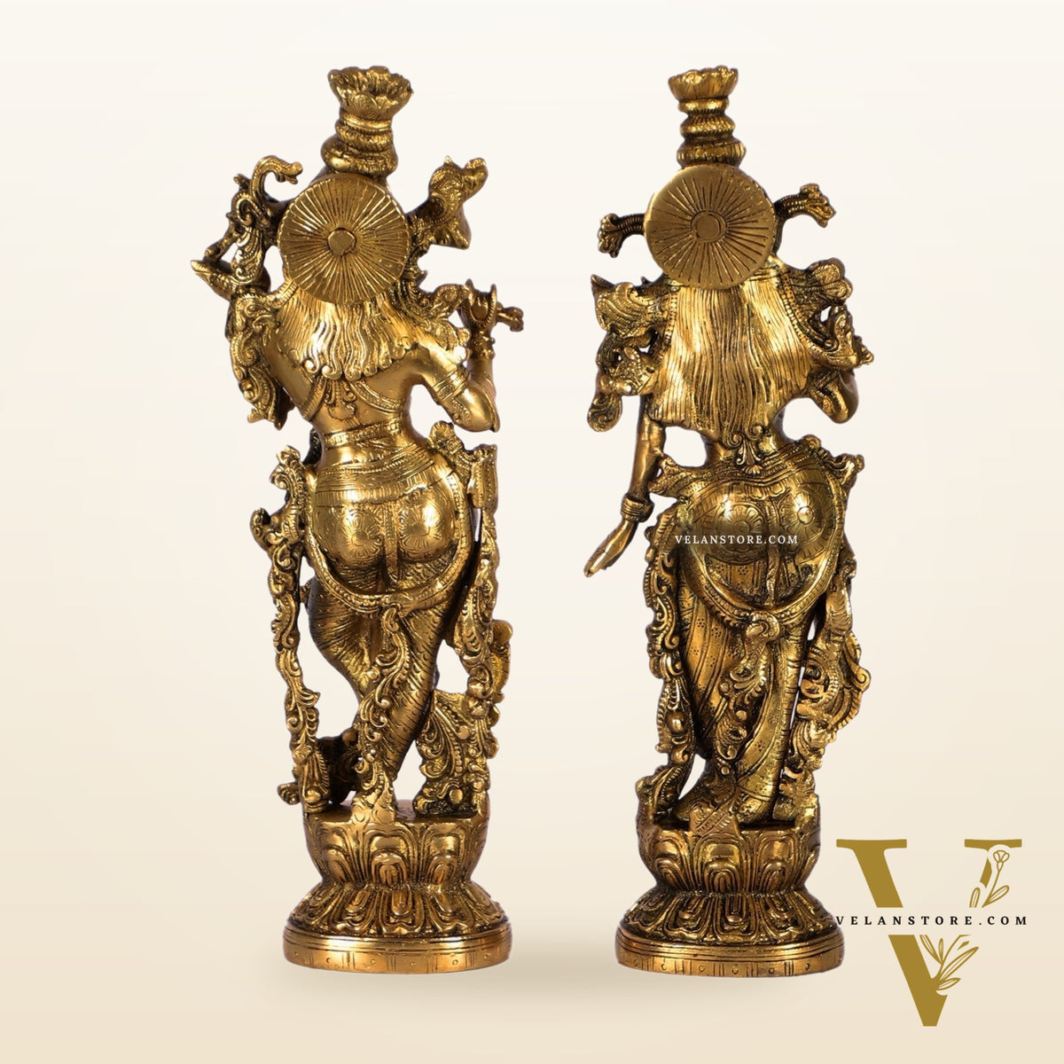Pure Brass Superfine Radha Krishna Statues - 14" Height | Finely Carved