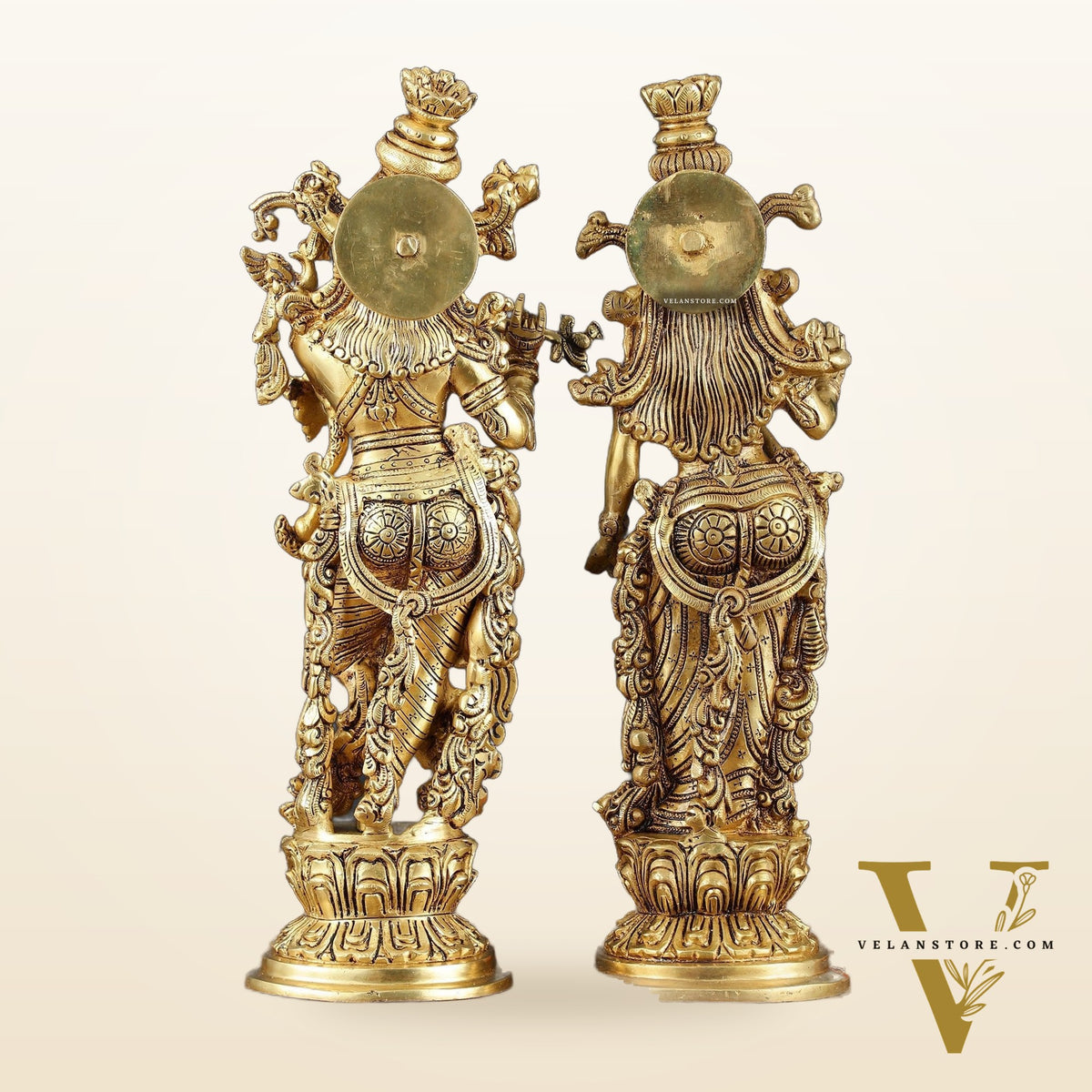 Pure Brass Superfine Radha Krishna Statues – 14" Height, Finely Carved with Sharp Features