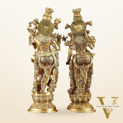 Pure Brass Superfine Radha Krishna Statues – 14" Height, Finely Carved with Sharp Features