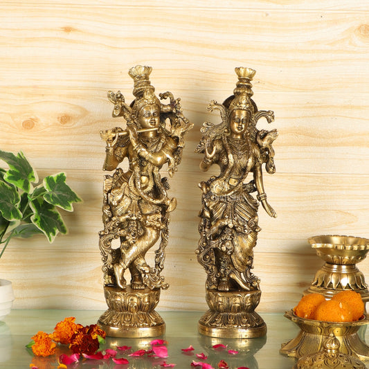 Pure Brass Superfine Radha Krishna Statues - 14" Height | Finely Carved