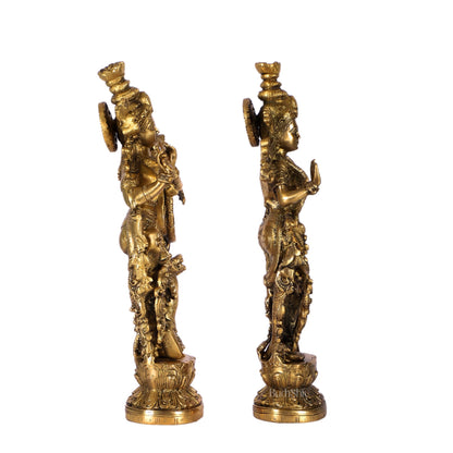 Pure Brass Superfine Radha Krishna Statues - 14" Height | Finely Carved