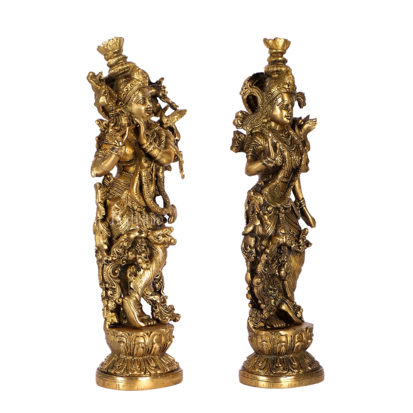 Pure Brass Superfine Radha Krishna Statues - 14" Height | Finely Carved