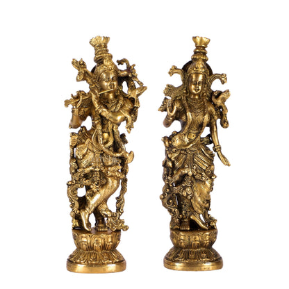 Pure Brass Superfine Radha Krishna Statues - 14" Height | Finely Carved