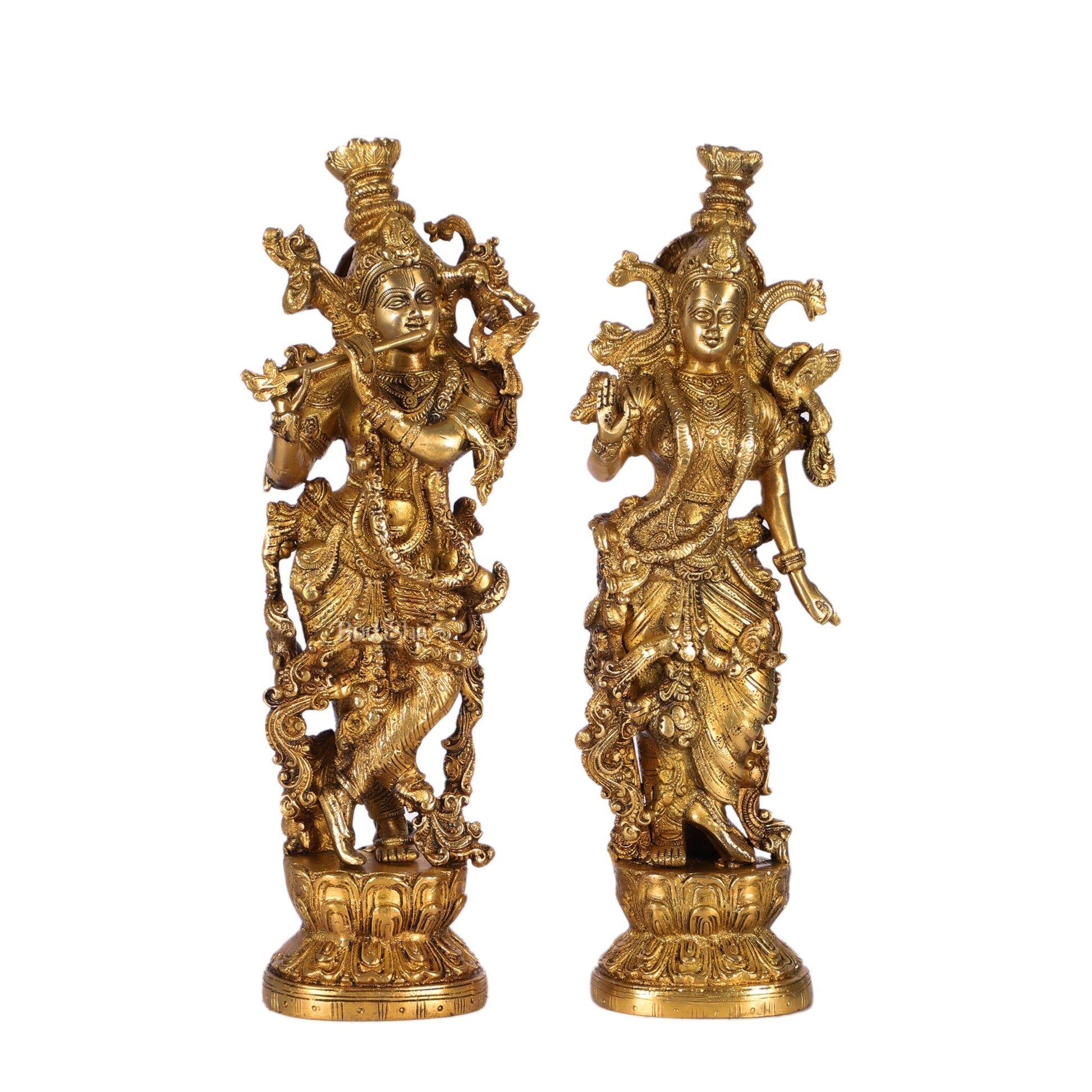 Pure Brass Superfine Radha Krishna Statues - 14" Height | Finely Carved