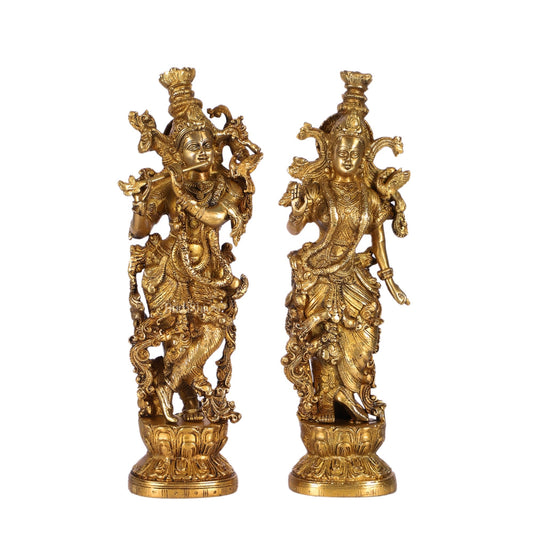 Pure Brass Superfine Radha Krishna Statues - 14" Height | Finely Carved