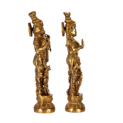 Pure Brass Superfine Radha Krishna Statues - 14" Height | Finely Carved