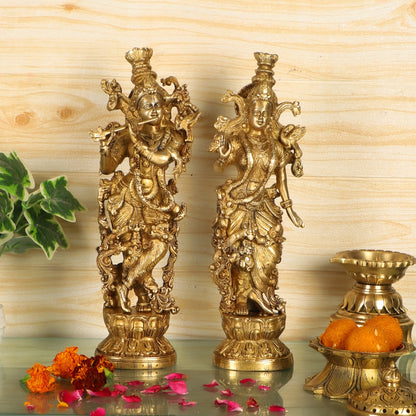 Pure Brass Superfine Radha Krishna Statues - 14" Height | Finely Carved
