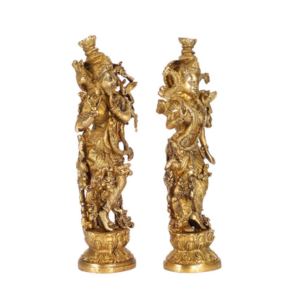 Pure Brass Superfine Radha Krishna Statues - 14" Height | Finely Carved