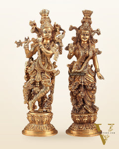 Pure Brass Superfine Radha Krishna Statues – 14" Height Original
