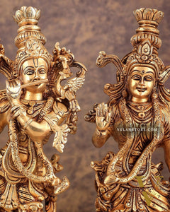 Pure Brass Superfine Radha Krishna Statues – 14" Height Original