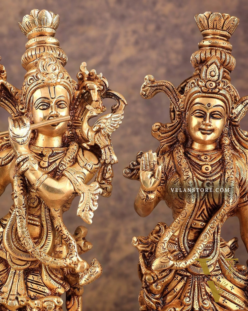 Pure Brass Superfine Radha Krishna Statues – 14" Height Original