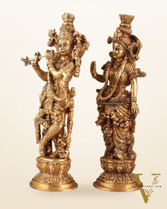 Pure Brass Superfine Radha Krishna Statues – 14" Height Original