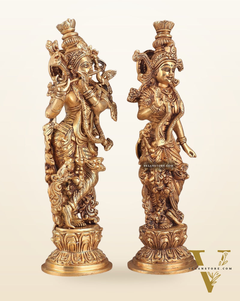 Pure Brass Superfine Radha Krishna Statues – 14" Height Original