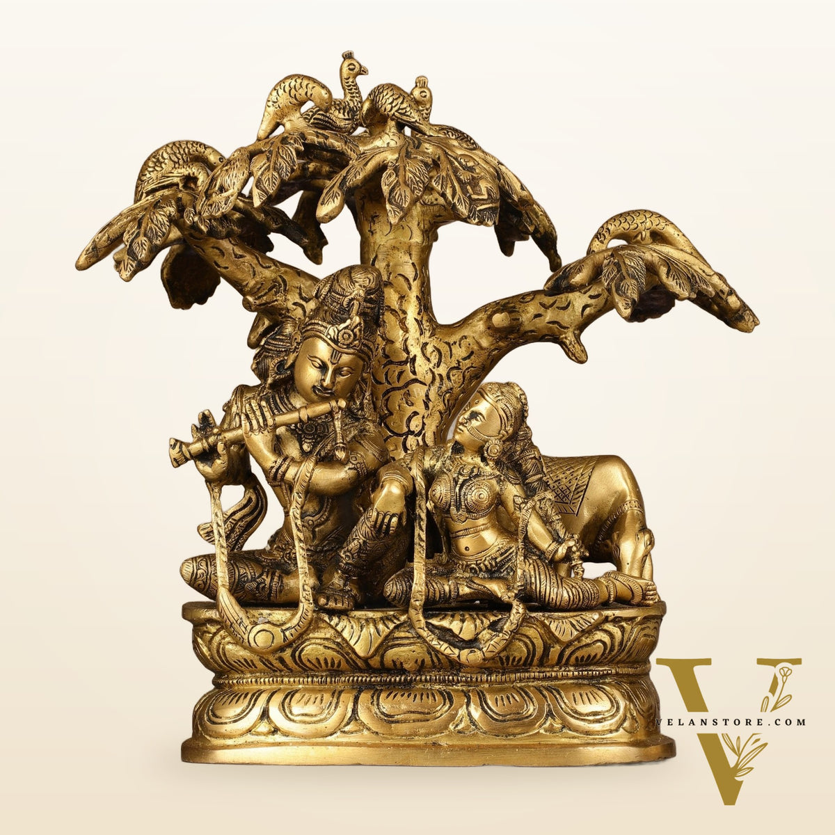 Pure Brass Superfine Radha Krishna Under Tree Idol - 10