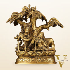 Pure Brass Superfine Radha Krishna Under Tree Idol - 10