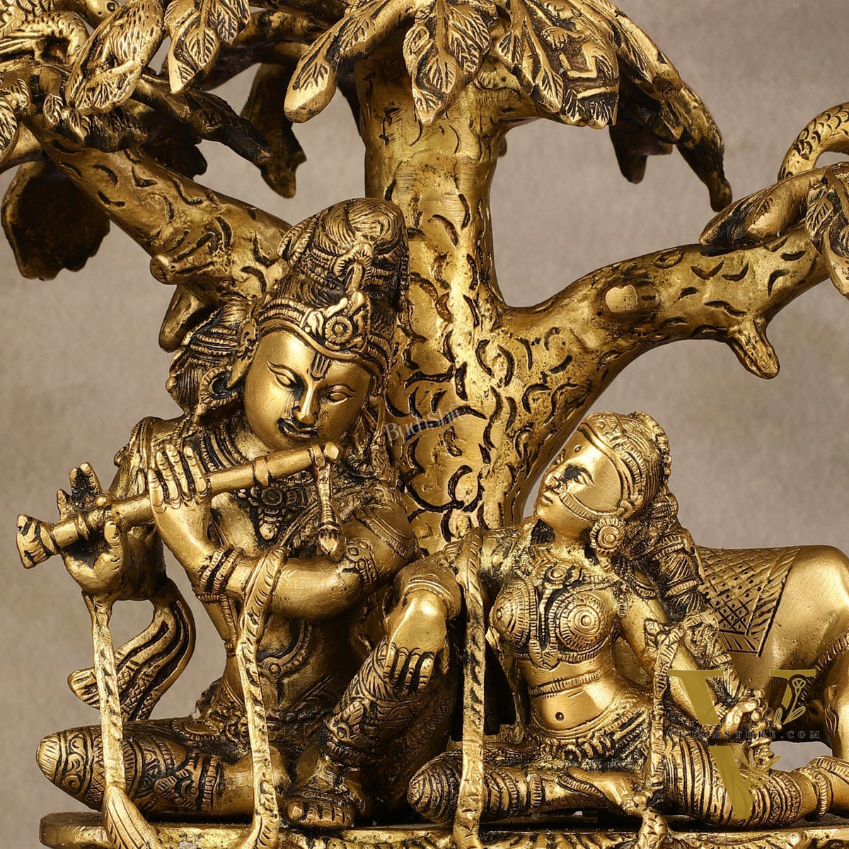 Pure Brass Superfine Radha Krishna Under Tree Idol - 10