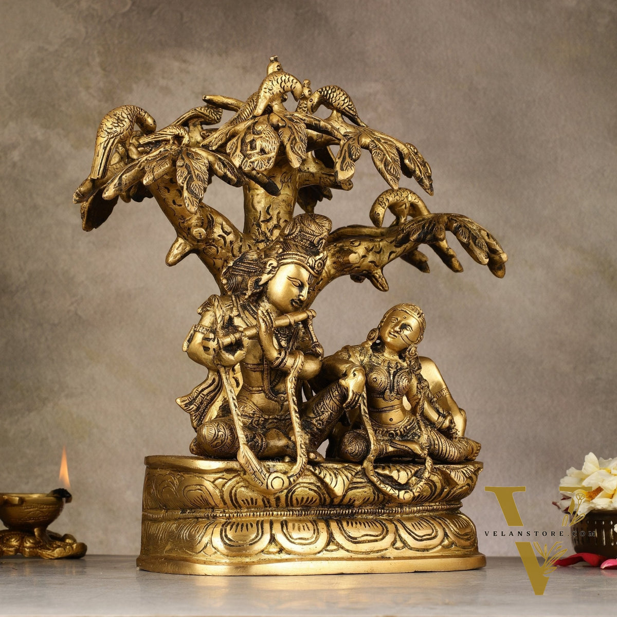 Pure Brass Superfine Radha Krishna Under Tree Idol - 10