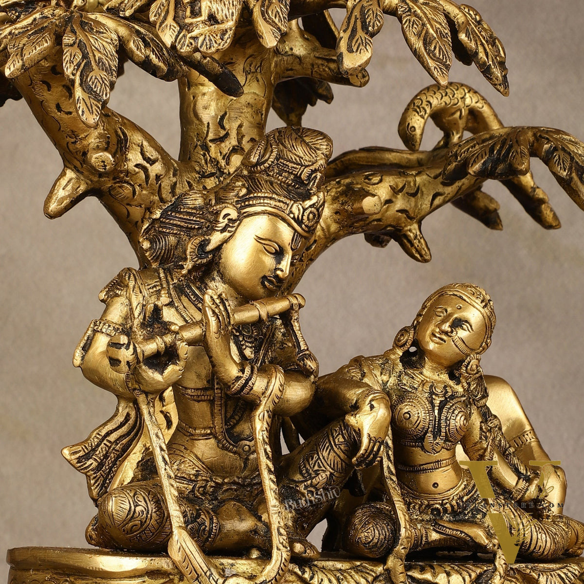 Pure Brass Superfine Radha Krishna Under Tree Idol - 10