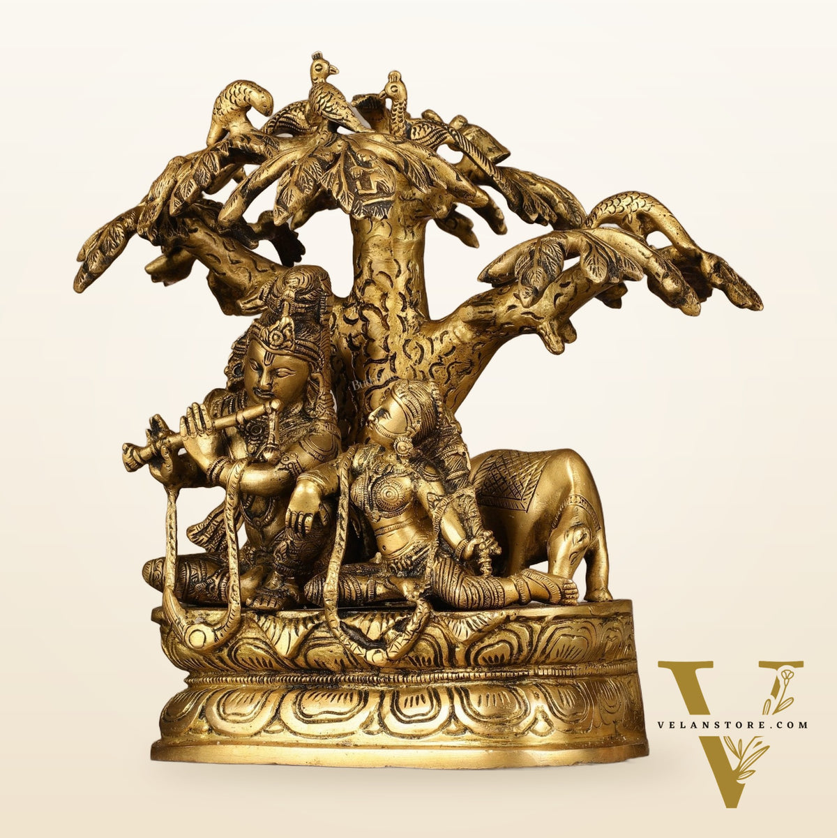 Pure Brass Superfine Radha Krishna Under Tree Idol - 10