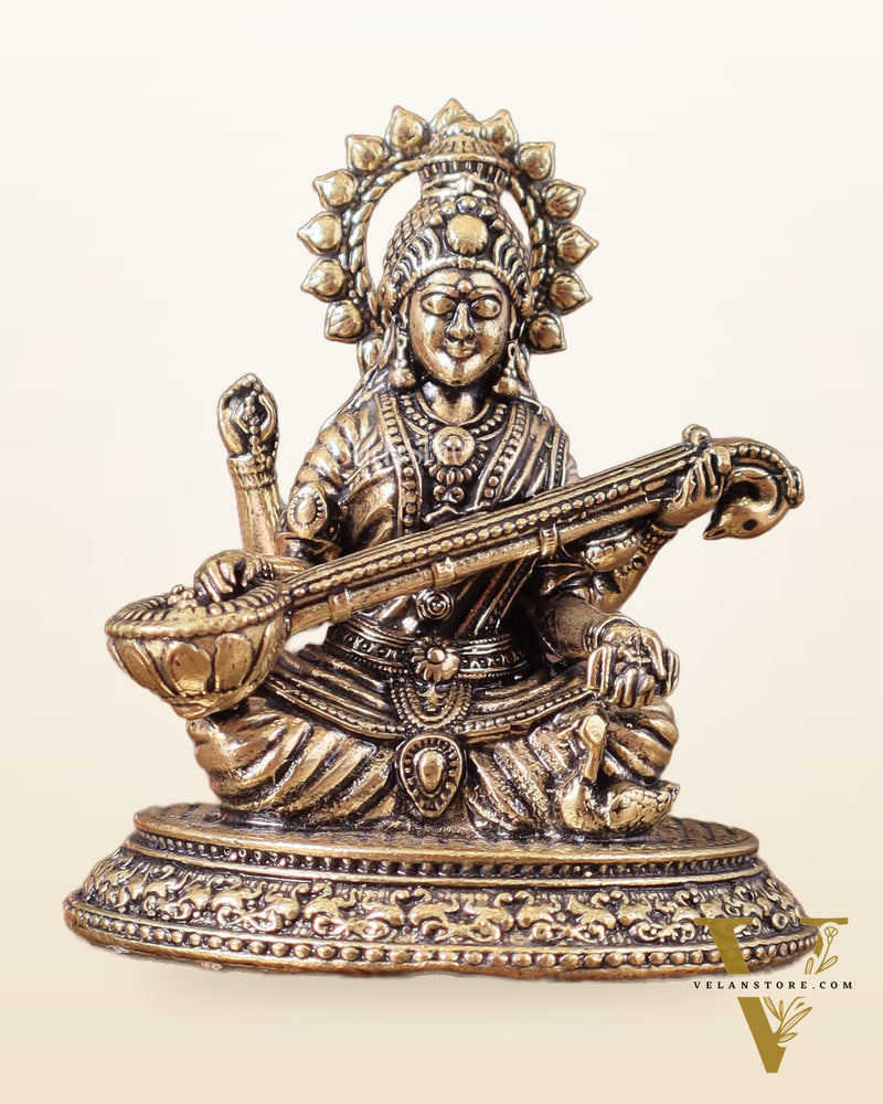 Pure Brass superfine Saraswati Idol 3"