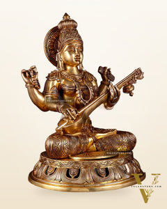 Pure Brass Superfine Saraswati Statue – Large Size 17.5"