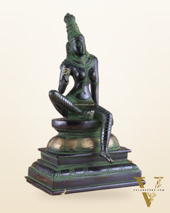 Pure Brass Superfine Seated Parvati Idol black and green Finish - 11" Tall
