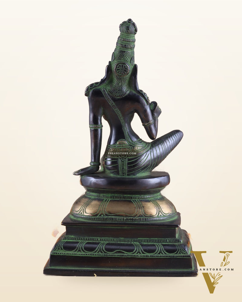 Pure Brass Superfine Seated Parvati Idol black and green Finish - 11" Tall
