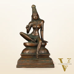 Pure Brass Superfine Seated Parvati Idol Bronze Finish - 11" Tall