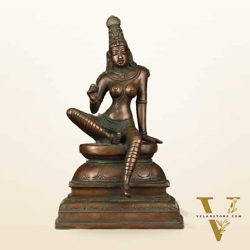 Pure Brass Superfine Seated Parvati Idol Bronze Finish - 11" Tall