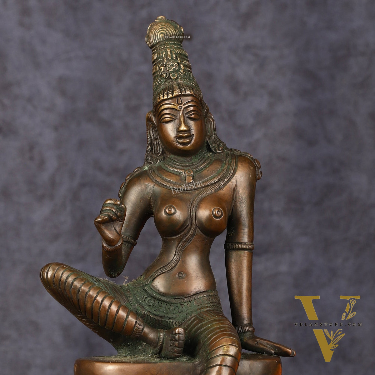Pure Brass Superfine Seated Parvati Idol Bronze Finish - 11" Tall
