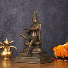 Pure Brass Superfine Seated Parvati Idol Bronze Finish - 11" Tall