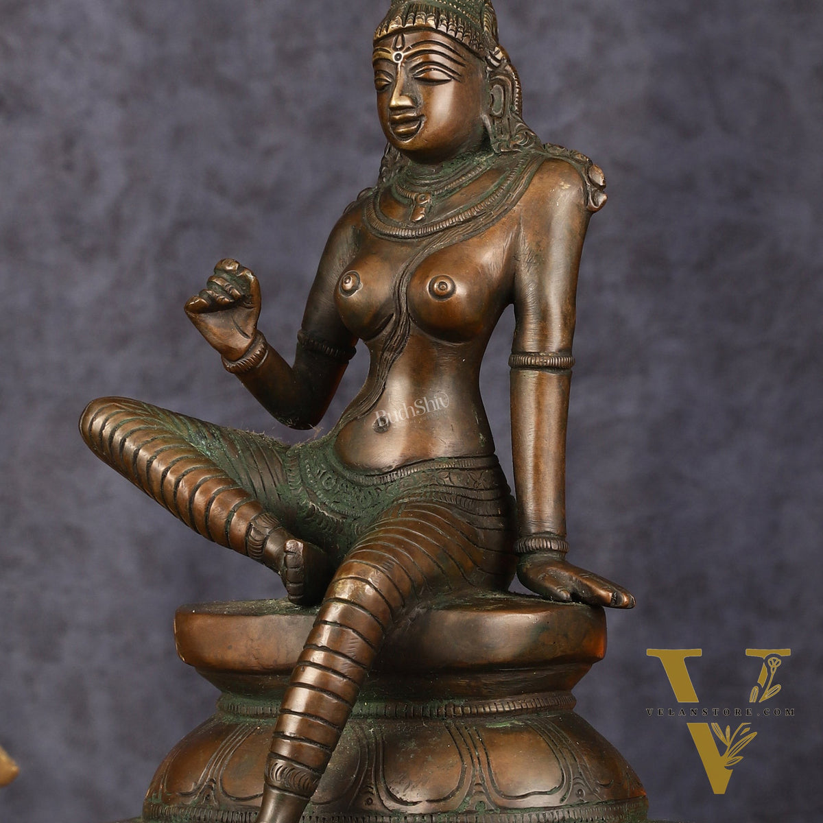 Pure Brass Superfine Seated Parvati Idol Bronze Finish - 11" Tall