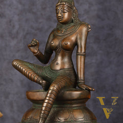 Pure Brass Superfine Seated Parvati Idol Bronze Finish - 11" Tall