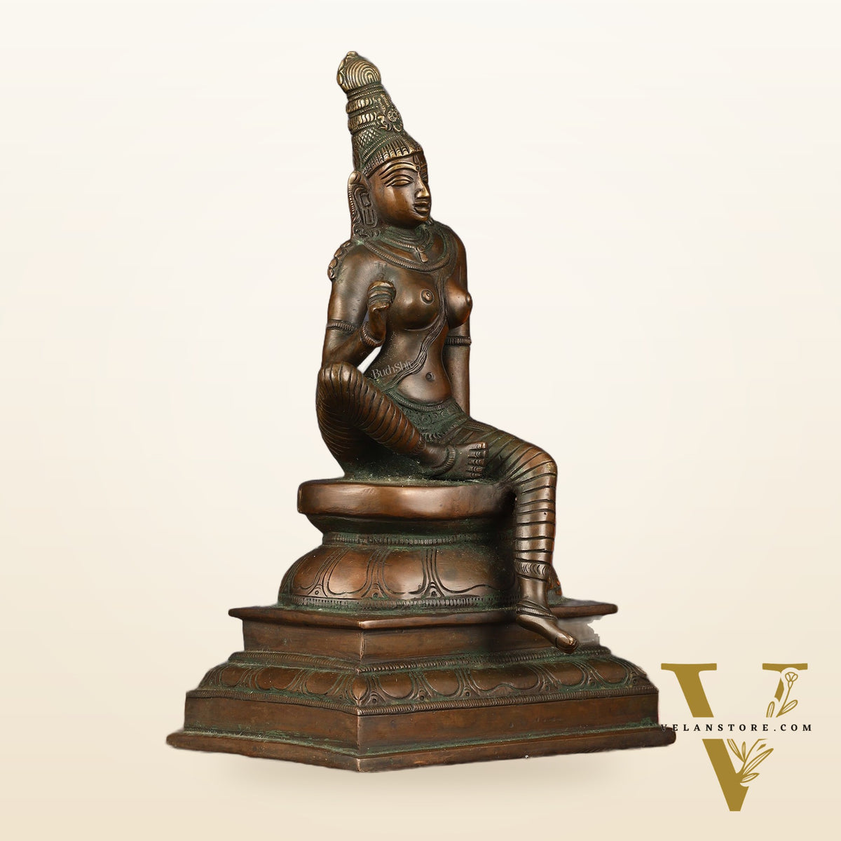 Pure Brass Superfine Seated Parvati Idol Bronze Finish - 11" Tall