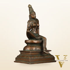 Pure Brass Superfine Seated Parvati Idol Bronze Finish - 11" Tall