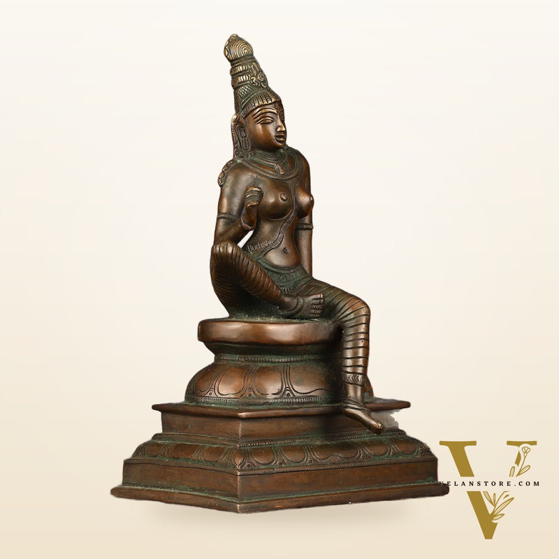 Pure Brass Superfine Seated Parvati Idol Bronze Finish - 11" Tall