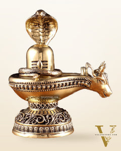 Pure Brass Superfine Shiva Ling with Nandi Face – 7.3" Height – Intricate Carving