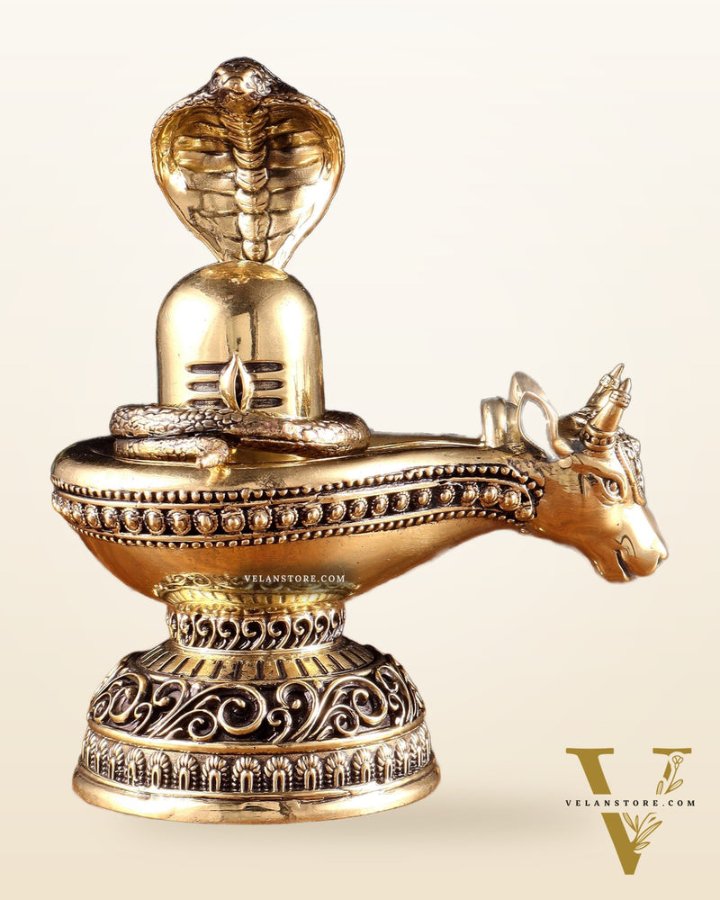 Pure Brass Superfine Shiva Ling with Nandi Face – 7.3" Height – Intricate Carving