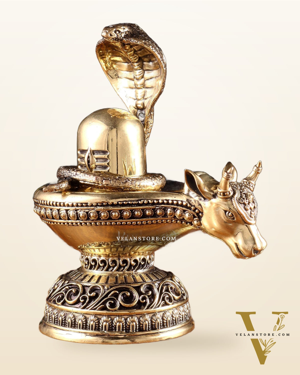 Pure Brass Superfine Shiva Ling with Nandi Face – 7.3" Height – Intricate Carving
