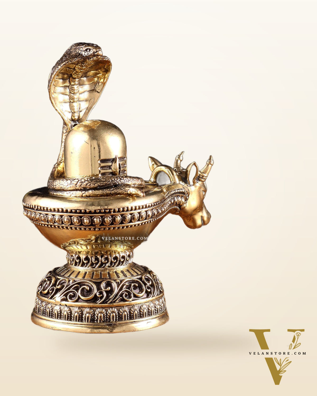 Pure Brass Superfine Shiva Ling with Nandi Face – 7.3" Height – Intricate Carving