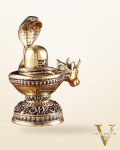 Pure Brass Superfine Shiva Ling with Nandi Face – 7.3" Height – Intricate Carving
